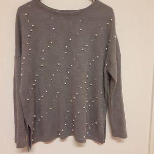 Zara Women's Gray Sweater with Pearls Medium